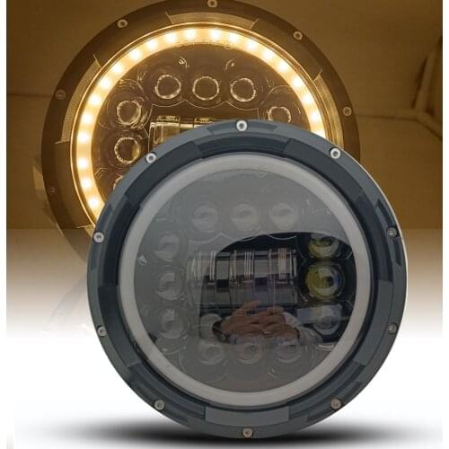 90W 7" Led Motorcycle 7Inch Headlight Halo DRL Turn Signal For Motobikes Lada Niva 4X4 Offroad Car Accessories Black