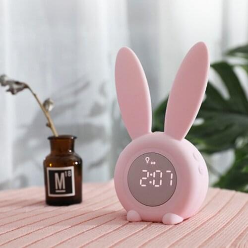 Led Rabbit Night Light Alarm Clock Gift For Children Bedroom Baby Room Decoration Bedside Table Lamp Usb Charging Night Lamp