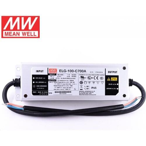 MEAN WELL ELG-100-C700A-3Y 100W 700mA 71~143V Constant Current led driver waterproof IP65 Current Adjustable LED Power Supply