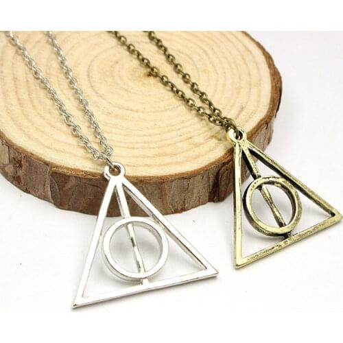 Vintage Silver Color Deathly Hallows Cross Pendant Necklace For Men Retro Gold Color Triangle Choker Necklace Women Gift Jewelry