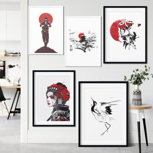 Japanese Ukiyoe Poster Samurai Crane Painting Canvas Print Kyoto Geisha Kimono Wall Art Decorative Picture Room Home Decoration