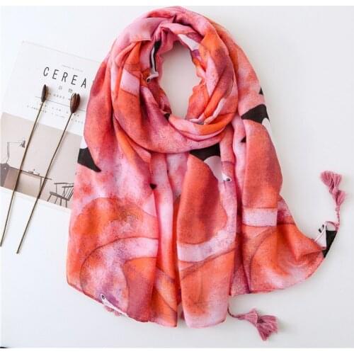 Yishine 2019 Fashion Summer Seaside Shawls Pink Lovely Animals Prints Scarf Shawls for Women Girl Wraps Scarves Beach Shawl