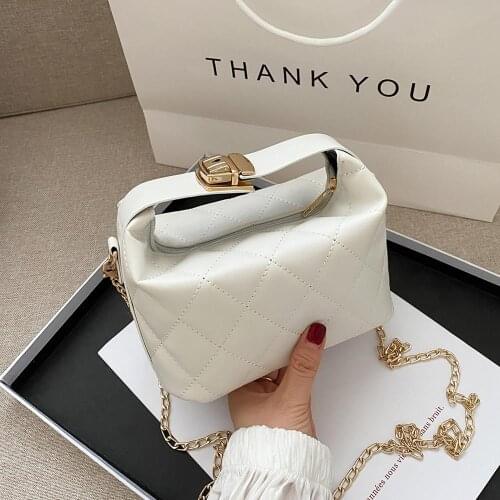 Female Chain Lattice Pattern PU Shoulder Handbags Fashion Exquisite Shopping Bag Women Square Crossbody Bag