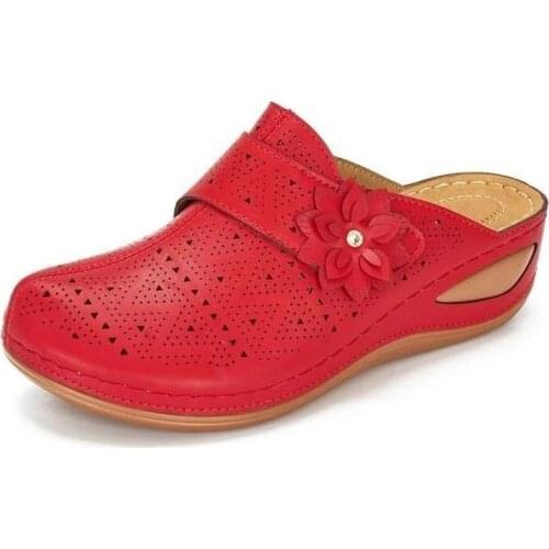 Women Slippers Summer Shoes Woman Split Leather Hollows Breathable Womens Slippers Outside Slides Plus Size 2021