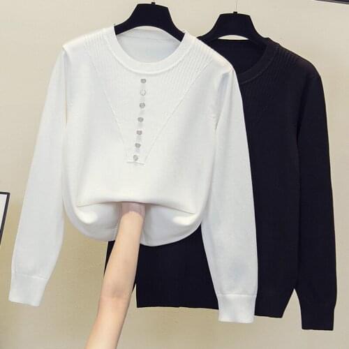 2021 Autumn And Winter Solid Color O Neck button Loose Long Sleeve Pullover Thick Sweater Womens Harajuku Style Knitwear