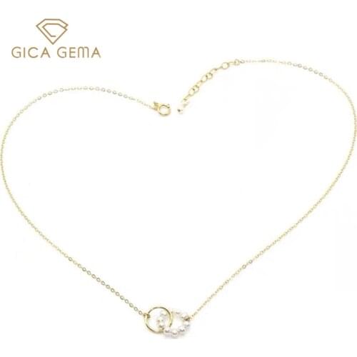 GICA GEMA Classic 925 Sterling Silver Freshwater Pearl Geometric Circle Clavicle Necklace for women Fine Jewelry