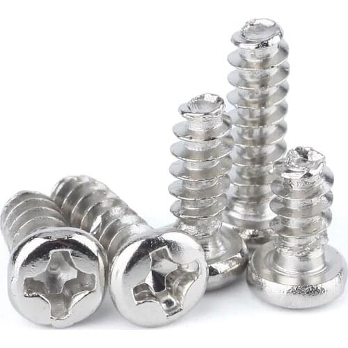 100PCS M1.4 M1.7 M2 M2.3 M2.6 M3 M3.5 M4 Phillips Round Pan Head Self-tapping Screws PB Electronic Micro Screws Nickel-Plated