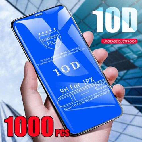 1000pcs 10D Tempered Glass Full Glue Coverage Premium Screen Protector Film For iPhone 12 Mini 11 Pro Max XS XR X 8 7 6 Plus SE