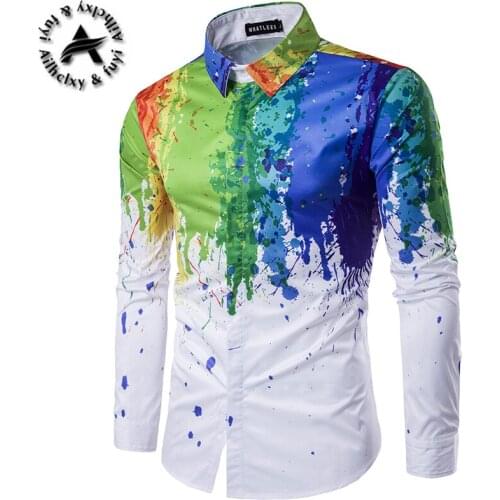 2017 new arrival hihg qulatiy Ink line branch Mens Long Sleeve Shirt fashion Factory wholesale price plus size M L XL2XL