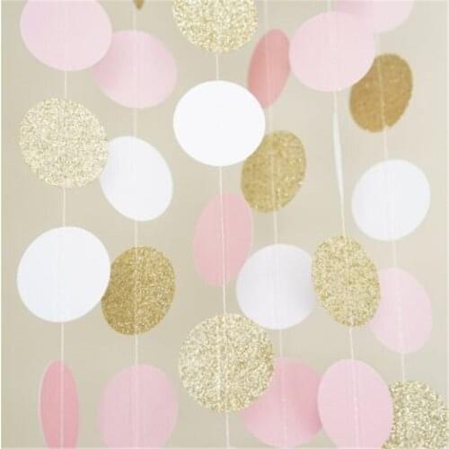 3 Meters Glitter Bunting Banner Pink White Gold Circle Polka Dots Paper Garland Banner 10FT Banner Wedding Birthday Decoration