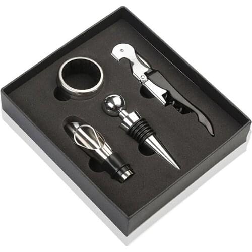 4pcs/set Beer Wine Bottle Opener Wine Stopper Corkscrew Remover Pourer Wine Bottle Drop Ring practical Gift