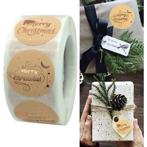 500pcs 2.5cm Gold Foil Merry Christmas Stickers Gift Packaging Sealing Decoration Label Stickers