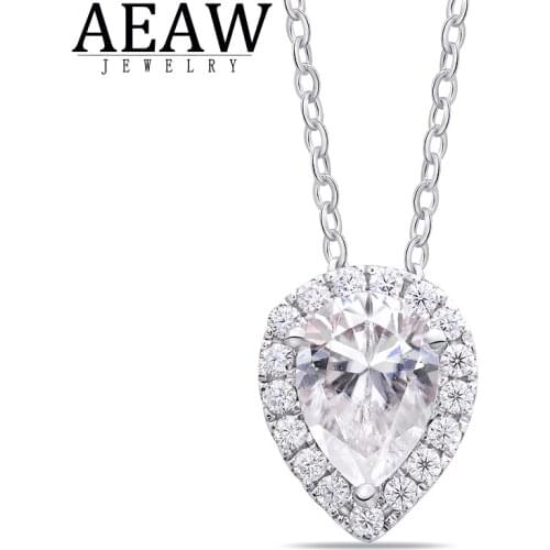 AEAW 1.0carat 5x7mm Pear Cut D Color VVS1 Moissanite Necklace Classic Style Solid 18k White Gold Fine Pendant Neckllace For Lady