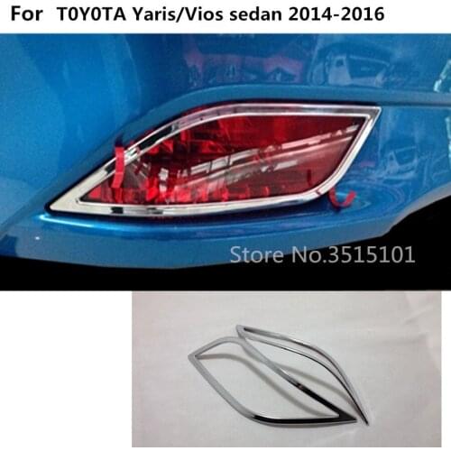 Car Detector ABS Chrome Cover Trim Back Tail Rear Fog Light Lamp Frame Parts 2pcs For Toyota Vios/Yaris Sedan 2014 2015 2016