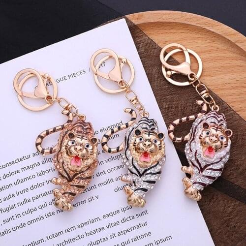 Fashion Crystal Tiger Keychain Women New Year Bag Accessories Handbag Purse Animal Ornament Keyring Trendy Alloy Jewelry