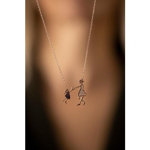 Womens Mother and Child Model Rose Plated Silver Italian Necklace PKT-TLYSLVR0815