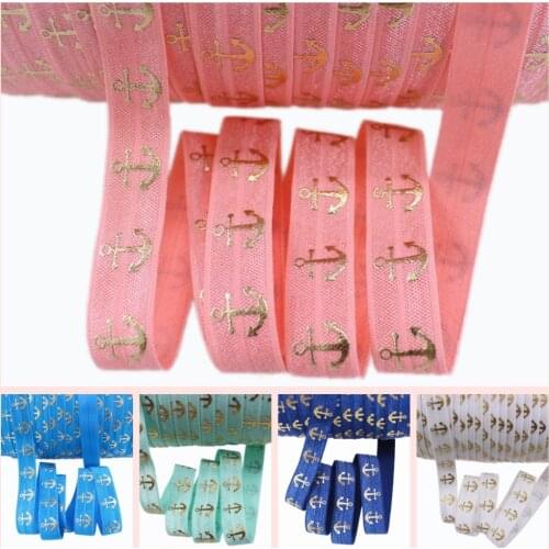 6 colors 5/8" gold foil anchor FOE fold over elastic 50yards/lot free shipping