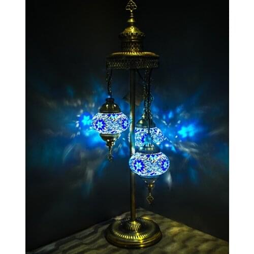 3 Globes Turkish Moroccan Mosaic Authentic Vintage Art Deco Triple Floor Lamp Light, 15 Colors