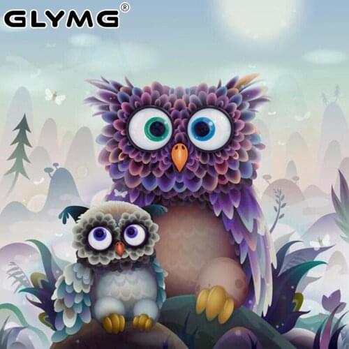 GLymg Owl Bird Diamond Embroidery Full Square Drill Diamond Drawing Cartoon Animal Children Bedroom Decor Wall Sticker Picture