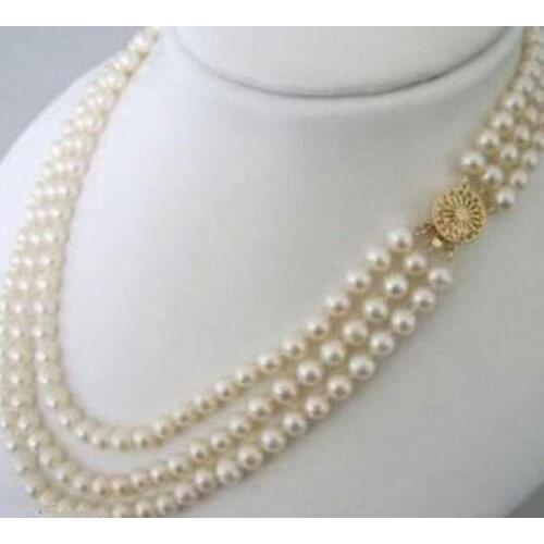 Fashion jewelry Free Shipping New 3 ROWS 7-8MM White Akoya Cultured Pearl Choker Necklace