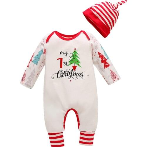 Newborn Infant Baby Boys Girls Clothes Christmas Striped Print Patchwork Romper Jumpsuit+Headband Outfit 3 6 12 18 Months