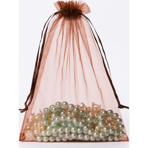 Brown Organza Gift Pouch 9x12cm(3 4/8"x4 6/8") Baby Shower Birthday Party Wedding Favor Holder Jewelry Packaging Drawstring Bag