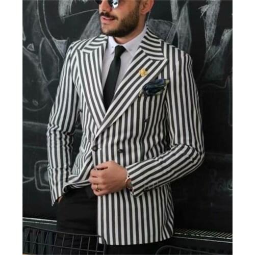 1 Piece Men Suit & Blazer Pinstripe Fashion Jacket Custom Made Double Breasted Men Blazer High Quality Formal Party Outfit