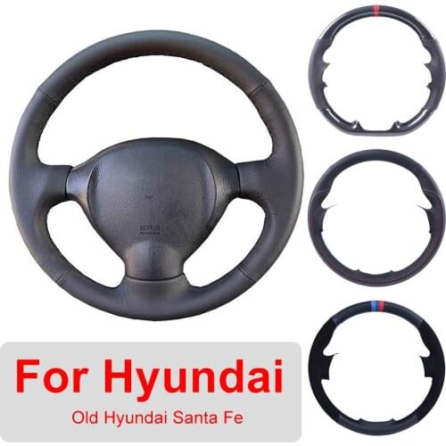 DIY Car Steering Wheel Cover Customized For Old Hyundai Santa Fe 2001-2006 Leather Braiding Cover For Steering Wheel Hand sewing