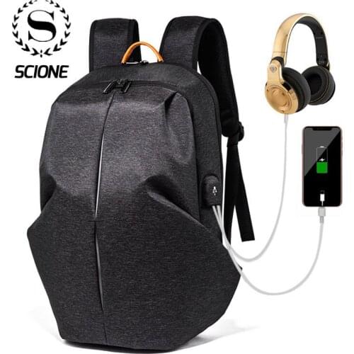 Scione Cool Men Travel Backpack Multifunction USB Charging Reflective Bagpack High Quality Large Waterproof Headphone Laptop Bag