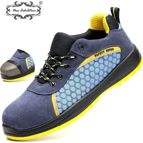 New exhibition Safety Shoes Mens Outdoor Suede Steel Toe Cap Plus Size Shoe mesh Men Puncture Proof Construction Boots Sneakers