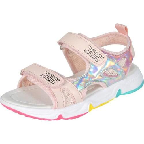 2021 New Fashion Girls Sandals Rainbow Sole Childrens Beach Shoes Summer Kids Sandals For Girls Princess Leather Casual Shoes