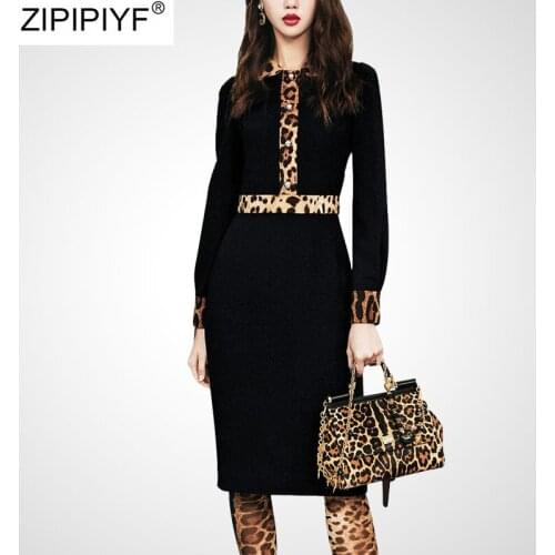 Temperament office Leopard dress turn down collar stitching long-sleeved bag hip slim dress 2020 spring party dresses vestidos