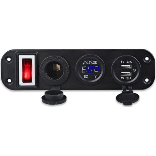 Toggle Switch Panel 4.2A Dual USB Charger Socket LED Voltmeter 12V Power Outlet Cigarette Lighter Socket Adapters for Car Boat