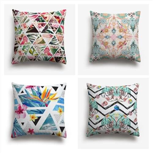 Sweetenlife Watercolor Tropical Pattern Cushion Cover Exotic Hibiscus Flower Cushion Home 45x45cm Jungle Geometric Throw Pillow