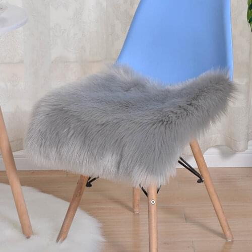 Faux Fur Cushion for Office Chair Sofa Mat Soft Warm Couch Pad Red Black Blue White Artificial Wool Seat Cushions