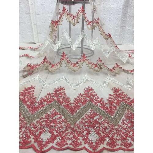 Popular Nigerian Lace Fabric High Quality Embroidered African Lace Fabric For Wedding Dress French Tulle Lace With Rhinestones
