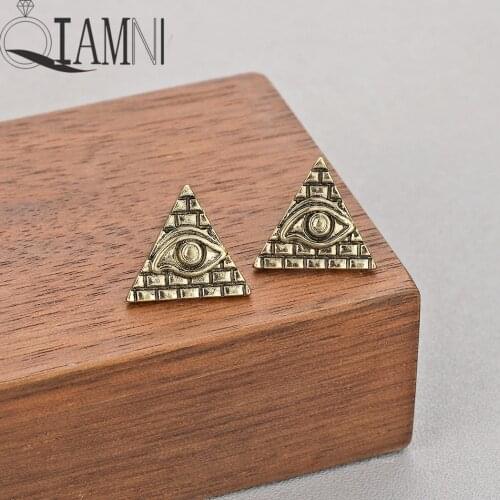 QIAMNI Punk Vintage Viking Pyramid Symbol Old Egyptian Evil Eye Triangle Stud Earring Slavic Amulet Egypt Charm Gift Pendientes