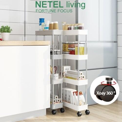 NETEL Kitchen Rack Organizer Storage Cart Mobile Trolley Shelving Unit Organizer Slim Space Saver Slide Out Storage 2/3/4 Tiers