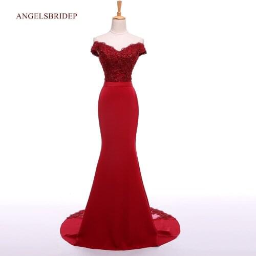 Fashion Red V-Neck Mermaid Prom Dresses Robes De Soiree Sexy Off-Shoulder Applique Court Train Evening Formal Party Gowns