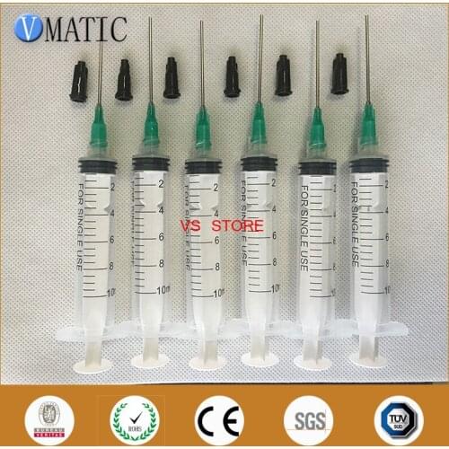 High Quality 6 Sets Liquid Glue Dispenser 10Ml/Cc Syringes + 18 Gauge 1'' Tube Length Glue Needle Tips + Black Syringe Stopper