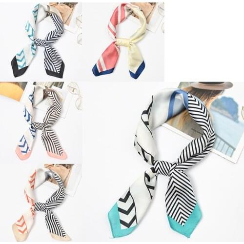 Yishine 20pc Mix Colors Multifunction Stripes Printed Womens Satin Small Square Wraps Scarves Shaw Polyester Silk Scarf