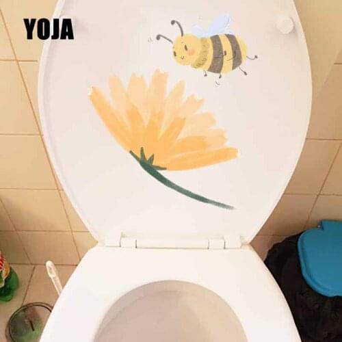 YOJA 19.9X22.8CM Beautiful Flowers And Bee Toilet Wall Sticker Decal Bedroom Home Decor Modern Art T5-0832