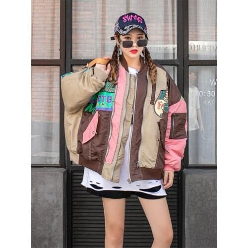 2021 Korean Style Stand-up Collar Padded Jacket Women Winter Hit Color Plus Size Stitching Street Baseball Uniform Jacket Trend