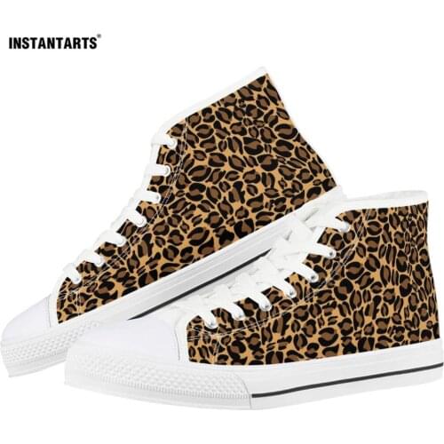 INSTANTARTS Leopard Brand Designer Vulcanized Womens Shoes High Top Canvas Sneakers Shoes Woman Spring Flats Zapatos De Mujer