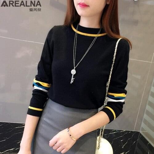 Womens sweaters O-Neck Pullovers Long Sleeve pull femme Autumn winter Korean Version Color Matching Tops Wool Sweaters Womens