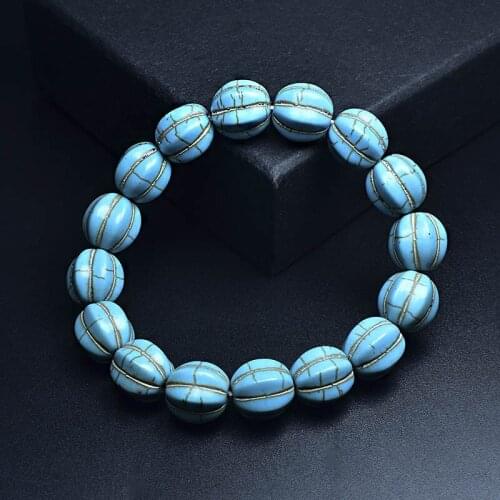 12MM Blue White Green Pumpkin Shape Natural Turquoises Stone Bracelet Homme Femme Charms Men Strand Beads Yoga Bracelets Women