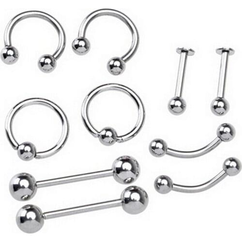 10pcs Stainless Steel Body Piercing Jewelery Eyebrow Tongue Bar Labret Lip Nose Rings