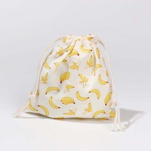 Cotton Linen Drawstring Bags Fruit Printed Travel Key Coin Purse Gift Chocolate Pouch Storage Package 16x15cm - 15x14cm, 2 PCs