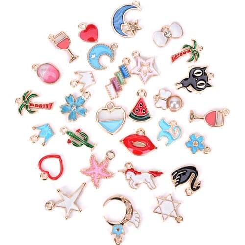 30PCS/Set Enamel Animal Moon Star Fruit Charms Pendant Craft For DIY Jewelry Bracelet Necklace Making