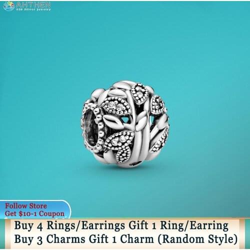 Ahthen S925 Sterling Silver Beads Openwork Family Tree Charms fit Original Pandora Bracelets for Women DIY Jewelry Birthday Gift